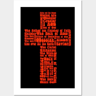 Funky Red Retro Style Names of Jesus Cross Posters and Art